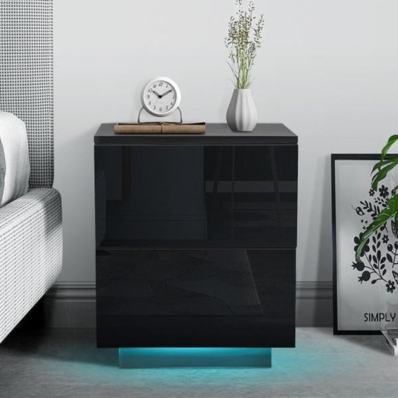 Modern LED Nightstand with Drawers - Picture 5 of 13